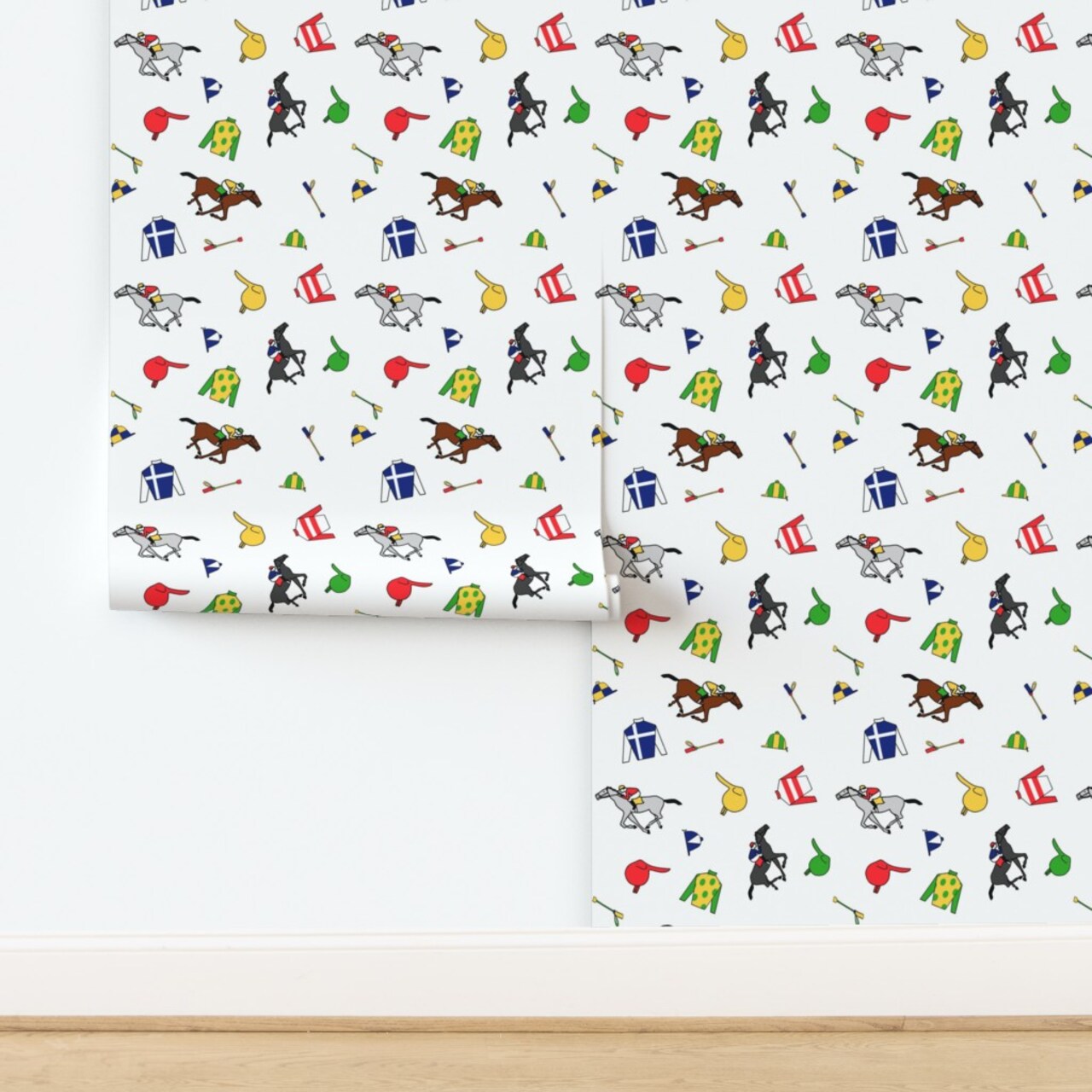 Horse Race Equestrian Derby Horses Jockey Racing Thoroughbred Custom Pre-pasted Wallpaper by Spoonflower Pre-Pasted Wallpaper 2FT Wide